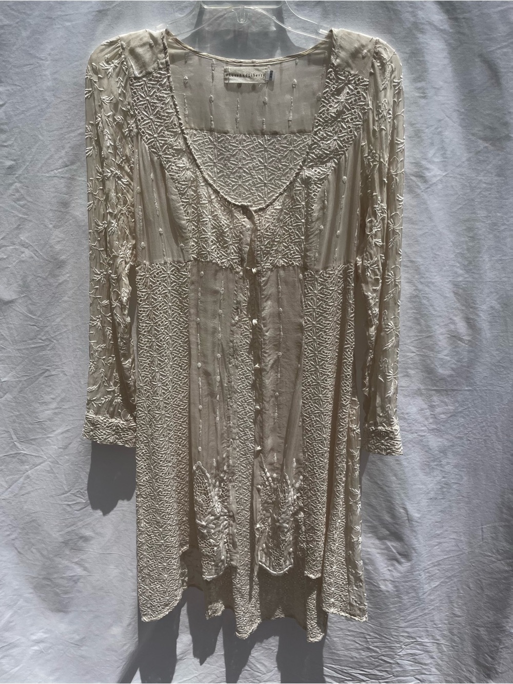 4 Love and Liberty by Johnny Was Sheer Cream Embroidered Women's Duster XS